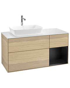 Villeroy und Boch Finion Waschtischunterschrank G811PDPC 120cm, Abdeckplatte white matt, Emotion, Regale Black matt lacquer, Oak Veneer