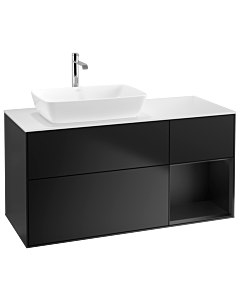 Villeroy und Boch Finion Waschtischunterschrank G811PDPD 120cm, Abdeckplatte white matt, Emotion, Regale Black matt lacquer, Black matt lacquer