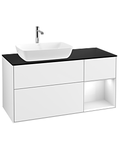 Villeroy und Boch Finion Waschtischunterschrank G812GFGF 120cm, Abdeckplatte black matt, Emotion, Regale Glossy white lacquer, Glossy white lacquer