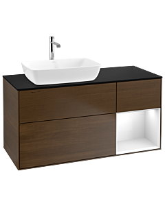 Villeroy und Boch Finion Villeroy und Boch G812GFGN 120cm, plaque de finition noir mat, Emotion, étagères Laque blanc brillant, placage noyer