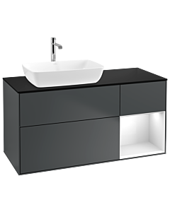 Villeroy und Boch Finion Waschtischunterschrank G812GFHG 120cm, Abdeckplatte black matt, Emotion, Regale Glossy white lacquer, Midnight Blue Matt Lacquer