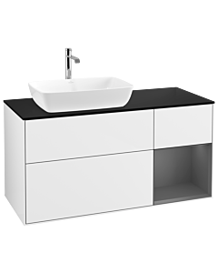Villeroy und Boch Finion Waschtischunterschrank G812GKGF 120cm, Abdeckplatte black matt, Emotion, Regale Anthracite matt lacquer, Glossy white lacquer