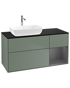 Villeroy und Boch Finion Waschtischunterschrank G812GKGM 120cm, Abdeckplatte black matt, Emotion, Regale Anthracite matt lacquer, Olive Matt Lacquer