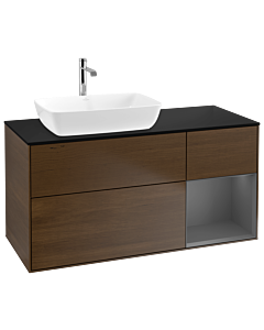 Villeroy und Boch Finion Villeroy und Boch G812GKGN 120cm, plaque de finition noir mat, Emotion, étagères laqué mat anthracite, placage noyer