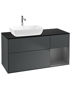 Villeroy und Boch Finion Waschtischunterschrank G812GKHG 120cm, Abdeckplatte black matt, Emotion, Regale Anthracite matt lacquer, Midnight Blue Matt Lacquer