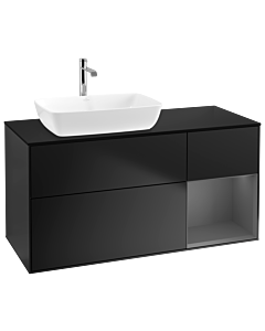 Villeroy und Boch Finion Waschtischunterschrank G812GKPD 120cm, Abdeckplatte black matt, Emotion, Regale Anthracite matt lacquer, Black matt lacquer