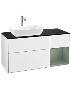 Villeroy und Boch Finion Villeroy und Boch G812GMGF 120cm, couvercle noir mat, Emotion, étagères laqué olive mat, laqué blanc brillant