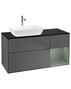 Villeroy und Boch Finion Waschtischunterschrank G812GMGK 120cm, Abdeckplatte black matt, Emotion, Regale Olive matt lacquer, Anthracite matt