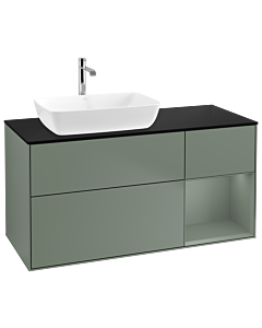 Villeroy und Boch Finion Waschtischunterschrank G812GMGM 120cm, Abdeckplatte black matt, Emotion, Regale Olive matt lacquer, Olive Matt Lacquer