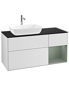 Villeroy und Boch Finion Villeroy und Boch Finion G812GMMT 120cm, cover plate black matt, Emotion, shelves olive matt lacquer, white matt lacquer