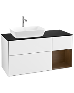 Villeroy und Boch Finion Villeroy und Boch G812GNGF 120cm, plaque de finition noire mate, Emotion, étagères Walnut Veneer , laqué blanc brillant