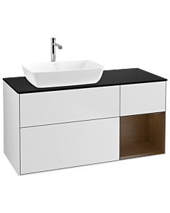 Villeroy und Boch Finion Villeroy und Boch G812GNMT 120cm, plaque de finition noir mat, Emotion, étagères Walnut Veneer , laqué blanc mat