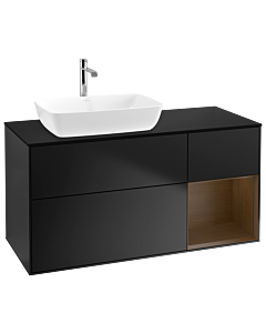 Villeroy und Boch Finion Waschtischunterschrank G812GNPD 120cm, Abdeckplatte black matt, Emotion, Regale Walnut Veneer, Black matt lacquer