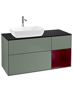Villeroy und Boch Finion Waschtischunterschrank G812HBGM 120cm, Abdeckplatte black matt, Emotion, Regale Peony matt lacquer, Olive Matt Lacquer