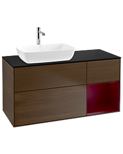 Villeroy und Boch Finion Waschtischunterschrank G812HBGN 120cm, Abdeckplatte black matt, Emotion, Regale Peony matt lacquer, Walnut veneer