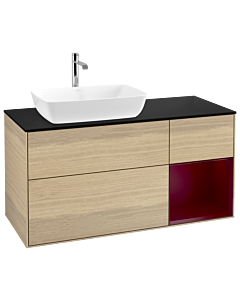 Villeroy und Boch Finion Waschtischunterschrank G812HBPC 120cm, Abdeckplatte black matt, Emotion, Regale Peony matt lacquer, Oak Veneer