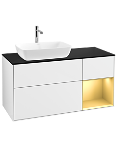 Villeroy und Boch Finion Waschtischunterschrank G812HFGF 120cm, Abdeckplatte black matt, Emotion, Regale Gold matt lacquer, Glossy white lacquer