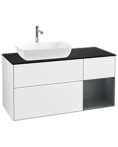 Villeroy und Boch Finion Villeroy und Boch G812HGGF 120cm, plaque de finition noir mat, Emotion, étagères laqué mat minuit, laqué blanc brillant