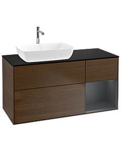 Villeroy und Boch Finion Villeroy und Boch G812HGGN 120cm, plaque de finition noir mat, Emotion, étagères laqué mat minuit, placage noyer