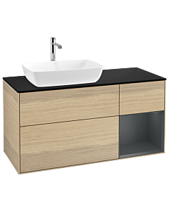 Villeroy und Boch Finion Waschtischunterschrank G812HGPC 120cm, Abdeckplatte black matt, Emotion, Regale Midnight matt lacquer, Oak Veneer