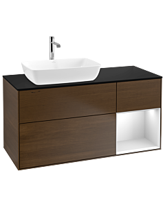 Villeroy und Boch Finion Villeroy und Boch Finion G812MTGN 120cm, cover plate black matt, Emotion, shelves white matt lacquer, walnut veneer