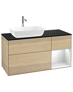 Villeroy und Boch Finion Villeroy und Boch G812MTPC 120cm, plaque de finition noir mat, Emotion, étagères laqué blanc mat, Oak Veneer