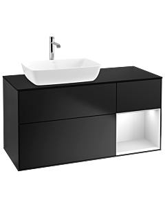 Villeroy und Boch Finion Waschtischunterschrank G812MTPD 120cm, Abdeckplatte black matt, Emotion, Regale White matt lacquer, Black matt lacquer