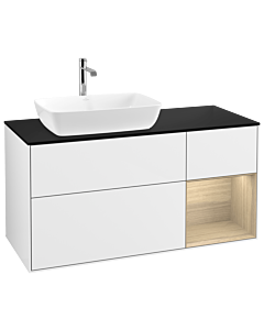 Villeroy und Boch Finion Waschtischunterschrank G812PCGF 120cm, Abdeckplatte black matt, Emotion, Regale Oak Veneer, Glossy white lacquer