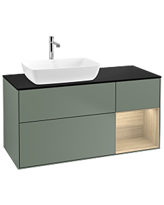 Villeroy und Boch Finion Waschtischunterschrank G812PCGM 120cm, Abdeckplatte black matt, Emotion, Regale Oak Veneer, Olive Matt Lacquer