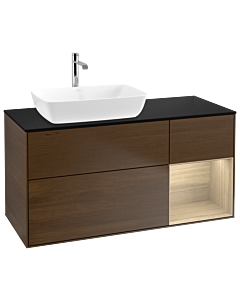 Villeroy und Boch Finion Waschtischunterschrank G812PCGN 120cm, Abdeckplatte black matt, Emotion, Regale Oak Veneer, Walnut veneer