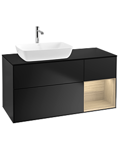 Villeroy und Boch Finion Waschtischunterschrank G812PCPD 120cm, Abdeckplatte black matt, Emotion, Regale Oak Veneer, Black matt lacquer
