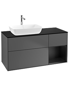 Villeroy und Boch Finion Waschtischunterschrank G812PDGK 120cm, Abdeckplatte black matt, Emotion, Regale Black matt lacquer, Anthracite matt