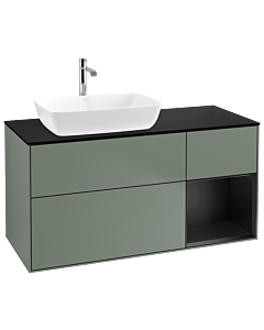 Villeroy und Boch Finion Villeroy und Boch G812PDGM 120cm, plaque de finition noir mat, Emotion, étagères laqué noir mat, Olive Matt Lacquer