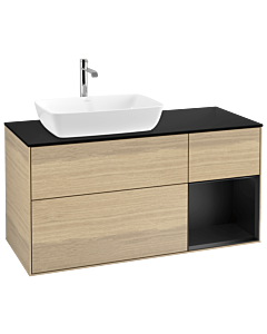 Villeroy und Boch Finion Waschtischunterschrank G812PDPC 120cm, Abdeckplatte black matt, Emotion, Regale Black matt lacquer, Oak Veneer