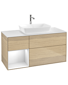 Villeroy und Boch Finion Waschtischunterschrank G821GFPC 120cm, Abdeckplatte white matt, Emotion, Regale Glossy white lacquer, Oak Veneer