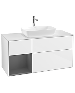 Villeroy und Boch Finion Waschtischunterschrank G821GKGF 120cm, Abdeckplatte white matt, Emotion, Regale Anthracite matt lacquer, Glossy white lacquer