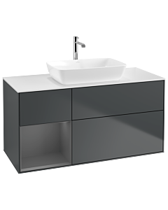 Villeroy und Boch Finion Villeroy und Boch G821GKHG 120cm, plaque de finition blanc mat, Emotion, étagères laqué anthracite mat, Midnight Blue Matt Lacquer