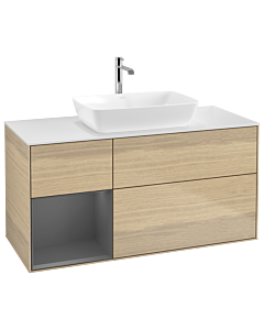 Villeroy und Boch Finion Waschtischunterschrank G821GKPC 120cm, Abdeckplatte white matt, Emotion, Regale Anthracite matt lacquer, Oak Veneer