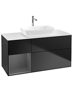 Villeroy und Boch Finion Waschtischunterschrank G821GKPD 120cm, Abdeckplatte white matt, Emotion, Regale Anthracite matt lacquer, Black matt lacquer