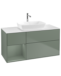 Villeroy und Boch Finion Waschtischunterschrank G821GMGM 120cm, Abdeckplatte white matt, Emotion, Regale Olive matt lacquer, Olive Matt Lacquer