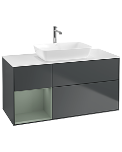 Villeroy und Boch Finion Waschtischunterschrank G821GMHG 120cm, Abdeckplatte white matt, Emotion, Regale Olive matt lacquer, Midnight Blue Matt Lacquer