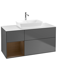 Villeroy und Boch Finion Waschtischunterschrank G821GNGK 120cm, Abdeckplatte white matt, Emotion, Regale Walnut Veneer, Anthracite matt