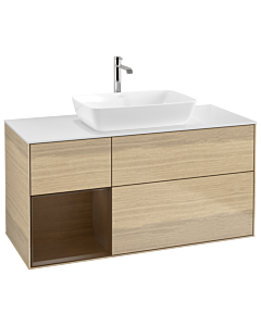 Villeroy und Boch Finion Waschtischunterschrank G821GNPC 120cm, Abdeckplatte white matt, Emotion, Regale Walnut Veneer, Oak Veneer