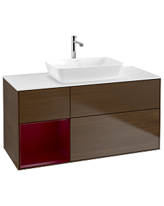 Villeroy und Boch Finion Waschtischunterschrank G821HBGN 120cm, Abdeckplatte white matt, Emotion, Regale Peony matt lacquer, Walnut veneer