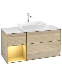 Villeroy und Boch Finion Villeroy und Boch G821HFPC 120cm, plaque de finition blanc mat, Emotion, étagères laqué or mat, Oak Veneer