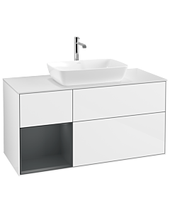 Villeroy und Boch Finion Waschtischunterschrank G821HGGF 120cm, Abdeckplatte white matt, Emotion, Regale Midnight matt lacquer, Glossy white lacquer