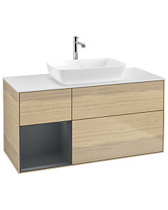Villeroy und Boch Finion Waschtischunterschrank G821HGPC 120cm, Abdeckplatte white matt, Emotion, Regale Midnight matt lacquer, Oak Veneer
