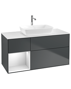 Villeroy und Boch Finion Waschtischunterschrank G821MTHG 120cm, Abdeckplatte white matt, Emotion, Regale White matt lacquer, Midnight Blue Matt Lacquer
