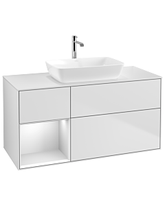 Villeroy und Boch Finion Villeroy und Boch G821MTMT 120cm, plaque de finition blanc mat, Emotion, étagères laqué blanc mat, laqué blanc mat