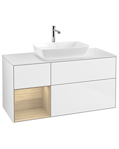 Villeroy und Boch Finion Villeroy und Boch G821PCGF 120cm, plaque de finition blanc mat, emotion, étagères Oak Veneer , laqué blanc brillant